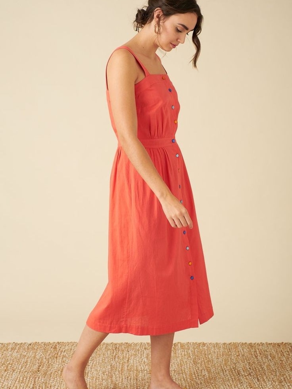 Emily And Fin Sleeveless Coral Button-Front Midi Dress Size 16UK